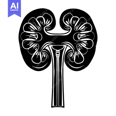 Aset desain premium: Black and White Illustration of a Human Kidney