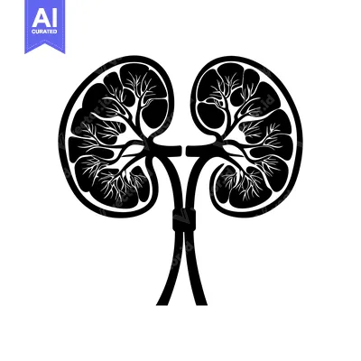 Aset desain premium: Black and White Illustration of Two Kidneys with Detailed Internal Str