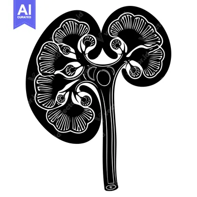 Black and White Illustration of a Kidney with Intricate Design