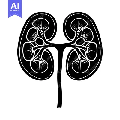 Premium design asset: Black and White Illustration of a Pair of Human Kidneys