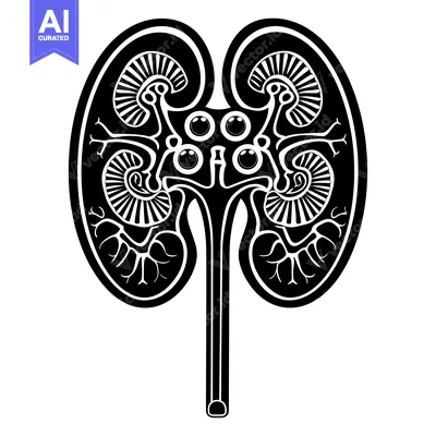 Aset desain premium: Stylized Black and White Illustration of Kidneys and Ureter