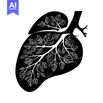 Premium design asset: Lung with a Tree Branch and Leaves Inside