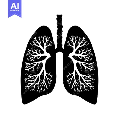 Black and white silhouette of human lungs with detailed internal struc