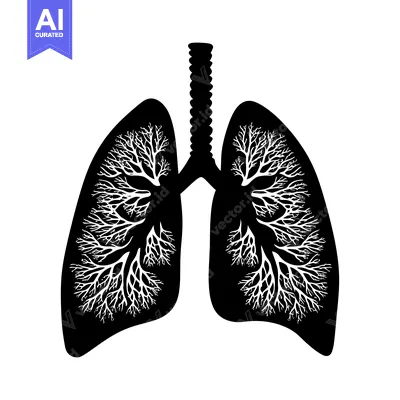 Aset desain premium: Black and White Silhouette of Lungs with Tree Branch Pattern