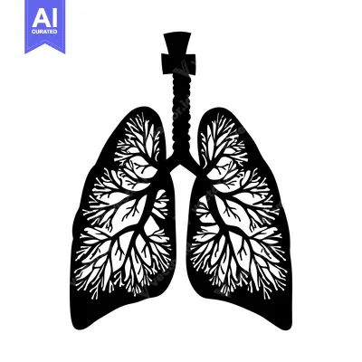 Aset premium populer: Black and White Silhouette of Human Lungs with Tree-Like Branching Pat