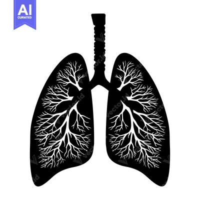 Premium design asset: Black and White Silhouette of Human Lungs with White Branches Inside