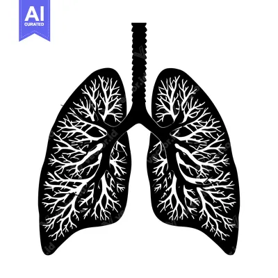 Aset desain premium: Black and White Silhouette of a Detailed Human Lung