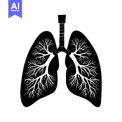Aset desain premium: Black and White Silhouette of Human Lungs with Detailed Bronchial Tree