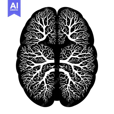 Aset premium populer: A Black and White Illustration of a Human Brain with Branches Growing