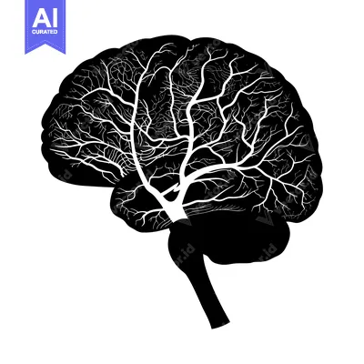 Premium design asset: Black and White Silhouette of a Human Brain with Visible Veins