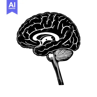 Premium design asset: Black and White Detailed Illustration of a Human Brain