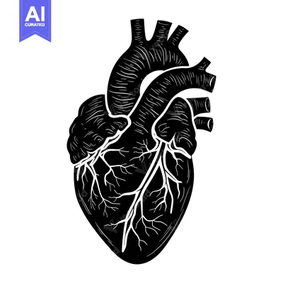 Aset premium populer: Black and White Illustration of a Human Heart with Visible Arteries
