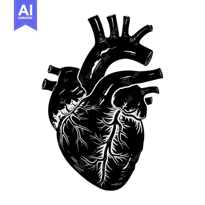 Aset premium populer: A Detailed Anatomical Illustration of a Human Heart in Black and White
