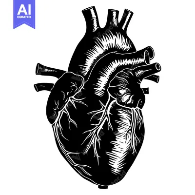 Aset desain premium: A Black and White Illustration of a Human Heart