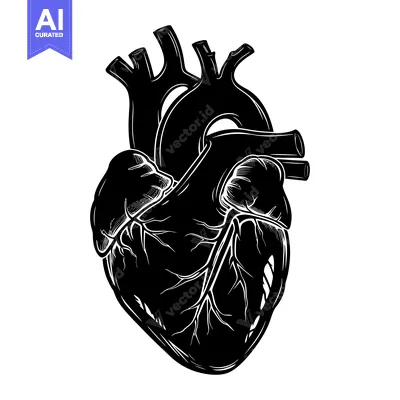 Black and White Anatomical Illustration of a Human Heart