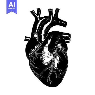 Aset premium populer: Anatomical Illustration of a Human Heart in Silhouette