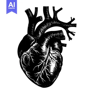 Aset premium populer: A Detailed Black and White Illustration of a Human Heart
