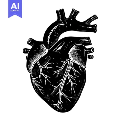 Premium design asset: A detailed black and white illustration of a human heart with veins.