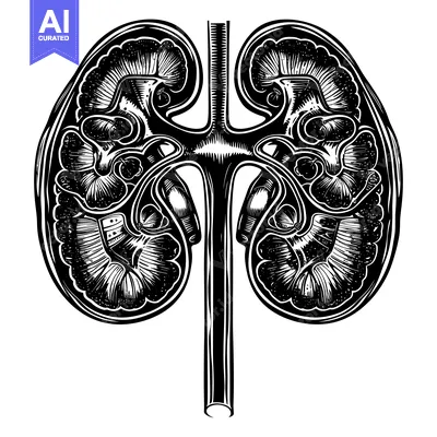 Premium design asset: Detailed anatomical illustration of human kidneys and connecting urete