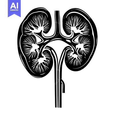 Premium design asset: Black and White Illustration of Human Kidneys and Ureter