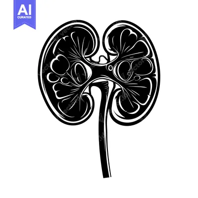 Premium design asset: Black and white illustration of a human kidney