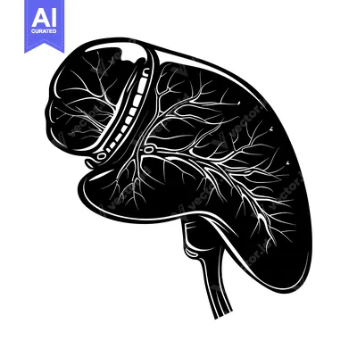 Premium design asset: Black and White Silhouette of a Human Liver with Visible Vessels