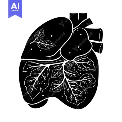Black and White Silhouette of a Heart with Leaves