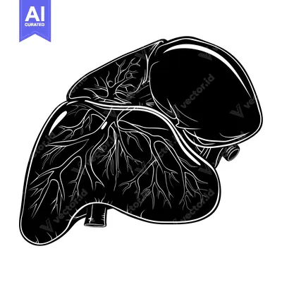 Aset premium populer: Black and White Illustration of a Human Liver with Veins