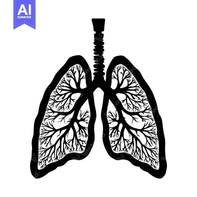 Aset desain premium: Black and white silhouette of lungs with a tree pattern inside