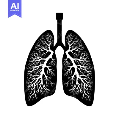 Aset desain premium: Black and White Silhouette of Human Lungs with Intricate Branching Pat