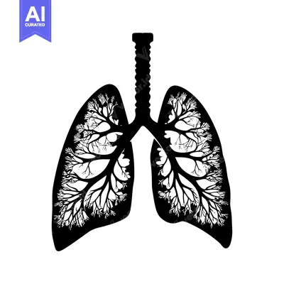 Aset desain premium: Black and White Silhouette of Lungs with Tree Branches Inside