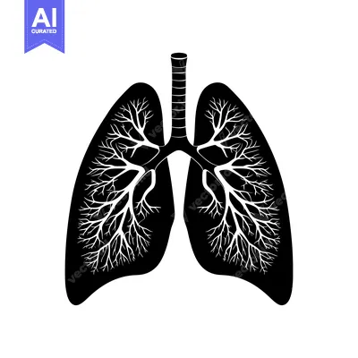 Aset desain premium: Black and White Silhouette of Human Lungs with Detailed Branching