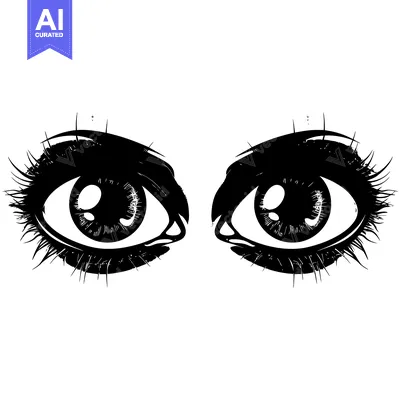Premium design asset: A Pair of Wide-Eyed Black and White Eyes with Long Eyelashes