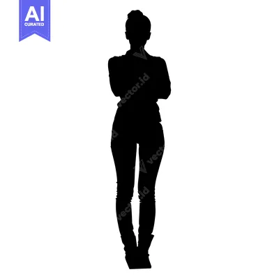 Aset premium populer: Silhouette of a Woman with Arms Crossed Standing in a Casual Outfit