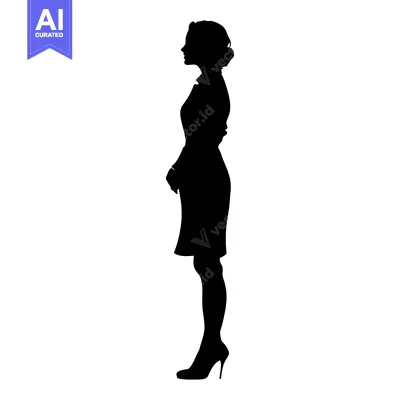 Aset desain premium: Side Profile Silhouette of a Woman in a Dress and High Heels