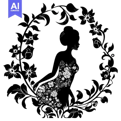 Aset premium populer: Silhouette of a Woman in a Floral Wreath
