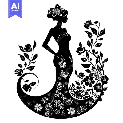 Popular premium asset: Silhouette of a Woman in a Dress Adorned with Flowers