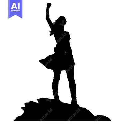 Premium design asset: Silhouette of a Woman Standing Victoriously on a Rock
