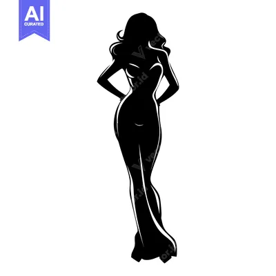 Premium design asset: Silhouette of a Woman in a Gown with Hands on Hips