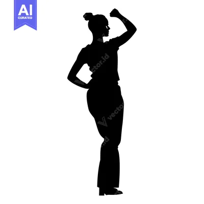 Premium design asset: Silhouette of a woman with her right arm raised and hand clenched