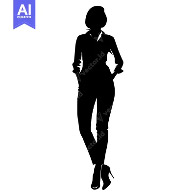 Aset premium populer: Silhouette of a Woman in a Button-Down Shirt and Pants