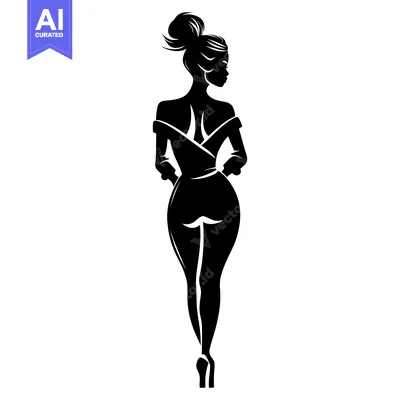 Aset desain premium: Silhouette of a Woman in a Dress, Back View