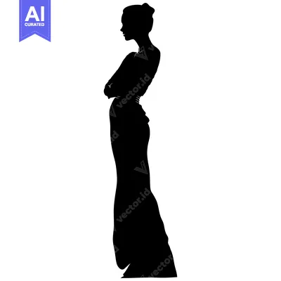 Popular premium asset: Silhouette of a Woman in a Long Dress with Arms Crossed