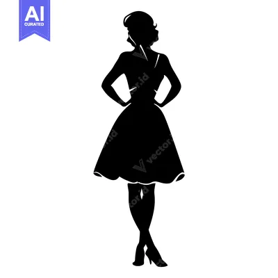 Aset desain premium: Black and White Silhouette of a Woman in a Dress