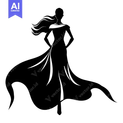 Aset desain premium: Silhouette of a Woman in a Flowing Dress
