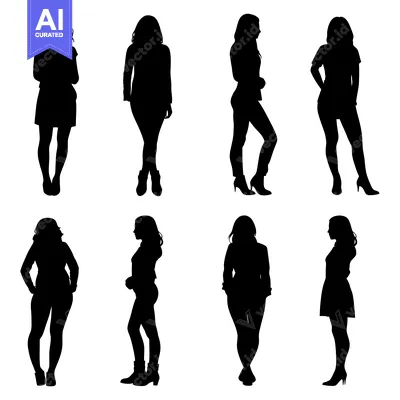 Aset premium populer: Eight Silhouettes of Women in Various Poses and Clothing