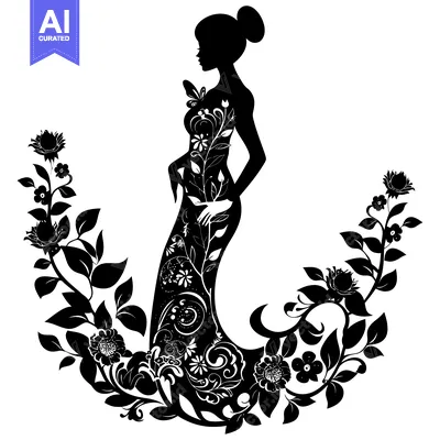 Premium design asset: Woman Silhouette Formed by Floral Vines