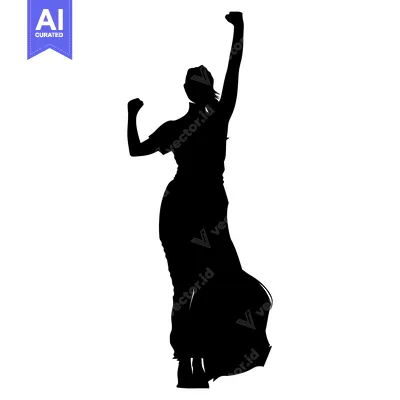 Popular premium asset: Silhouette of a woman with both arms raised in celebration