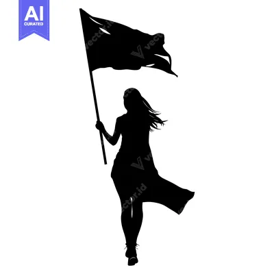 Aset premium populer: Silhouette of a woman holding a flag and walking forward