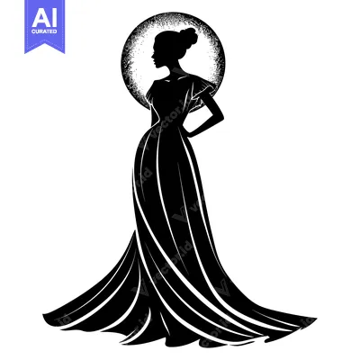 Aset premium populer: Silhouette of a Woman in a Long Gown Standing in a Circle